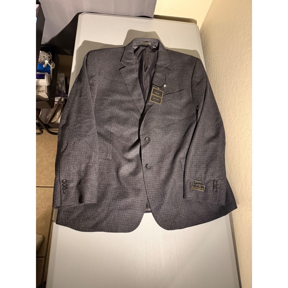Jos A Bank Reserve Mens 48R Sport Coat Grey Glen Plaid Tollegno 1900 Wool Blend